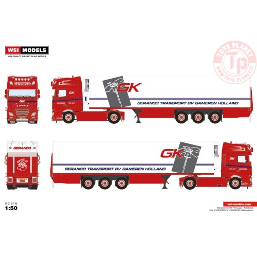 DAF XF SUPER SPACE CAB MY2017 4X2 REEFER TRAILER - 3 AXLE GERANCO TRANSPORT WSI 01-3986 WSI MODELS