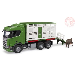 Camion trasporto animali Scania Super 560R con 1 bue BRUDER 03548 BRUDER