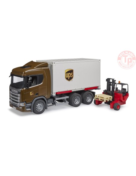 Camion UPS Logistica Scania Super 560R con carrello elevatore BRUDER 03582 BRUDER