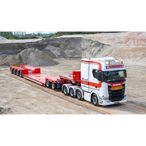 SCANIA S HIGHLINE 8X4 LOWLOADER - 4 AXLE + DOLLY - 2 AXLE MUD GRONDWERKEN WSI 01-3988 WSI MODELS