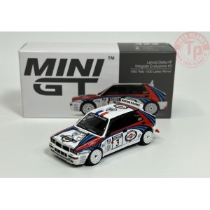 LANCIA DELTA HF INTEGRALE EVOLUZIONE N3-1992 RALLY 1000 LAKES WINNER-WHITE/BLUE/RED LEFT HAND DRIVE 1/64 MGT00322-L Mini Gt
