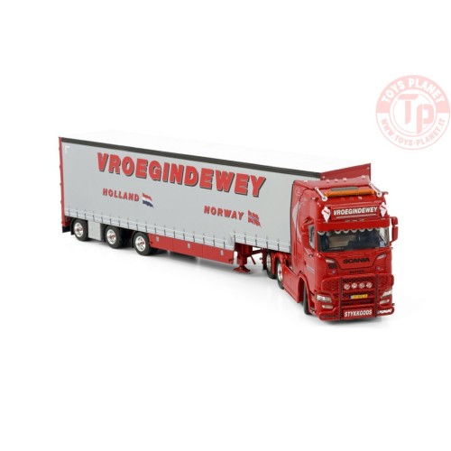 SCANIA S HIGHLINE CS20H 6X2 TAG AXLE BOX TRAILER SEMI - 3 AXLE VROEGINDEWEY WSI 01-3956 WSI MODELS