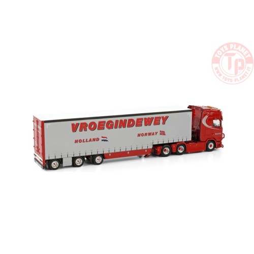 SCANIA S HIGHLINE CS20H 6X2 TAG AXLE BOX TRAILER SEMI - 3 AXLE VROEGINDEWEY WSI 01-3956 WSI MODELS
