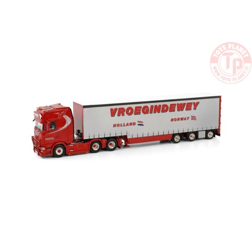 SCANIA S HIGHLINE CS20H 6X2 TAG AXLE BOX TRAILER SEMI - 3 AXLE VROEGINDEWEY WSI 01-3956 WSI MODELS