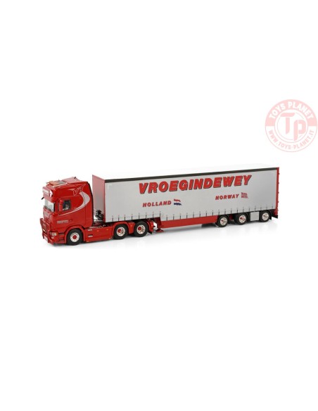 SCANIA S HIGHLINE CS20H 6X2 TAG AXLE BOX TRAILER SEMI - 3 AXLE VROEGINDEWEY WSI 01-3956 WSI MODELS