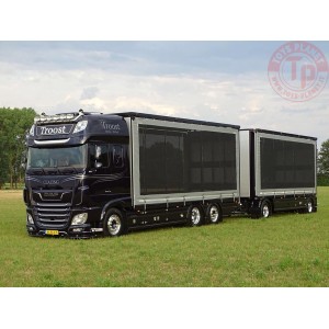 DAF XF 6X2 TAG AXLE RIGED TRUCK DRAWBAR CURTAINSIDE COMBI - 2 AXLE TROOST PLUIMVEE TRANSPORT WSI 01-40410 WSI MODELS