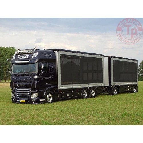 DAF XF 6X2 TAG AXLE RIGED TRUCK DRAWBAR CURTAINSIDE COMBI - 2 AXLE TROOST PLUIMVEE TRANSPORT WSI 01-40410 WSI MODELS