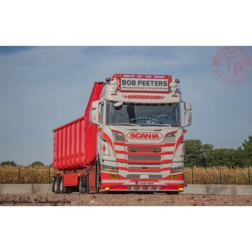 SCANIA R NORMAL 6X2 TAG AXLE RIGED DRAWBAR TRUCK WITH HOOKLIFT SYSTEM - 3 AXLE + HOOKLIFT CONTAINER 40M3 - BOB PEETERS WSI 01...