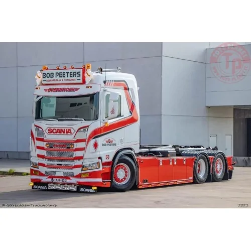 SCANIA R NORMAL 6X2 TAG AXLE RIGED DRAWBAR TRUCK WITH HOOKLIFT SYSTEM - 3 AXLE + HOOKLIFT CONTAINER 40M3 - BOB PEETERS WSI 01...