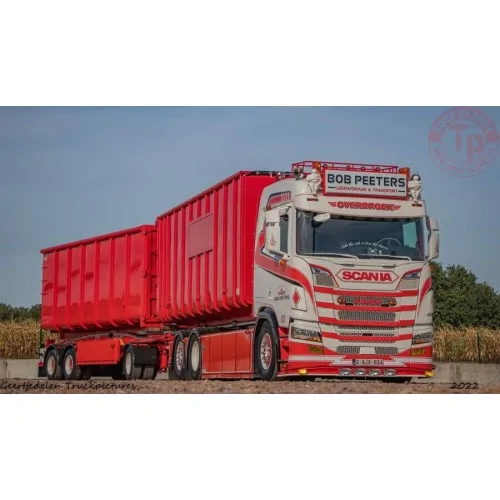 SCANIA R NORMAL 6X2 TAG AXLE RIGED DRAWBAR TRUCK WITH HOOKLIFT SYSTEM - 3 AXLE + HOOKLIFT CONTAINER 40M3 - BOB PEETERS WSI 01...