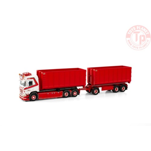 SCANIA R NORMAL 6X2 TAG AXLE RIGED DRAWBAR TRUCK WITH HOOKLIFT SYSTEM - 3 AXLE + HOOKLIFT CONTAINER 40M3 - BOB PEETERS WSI 01...