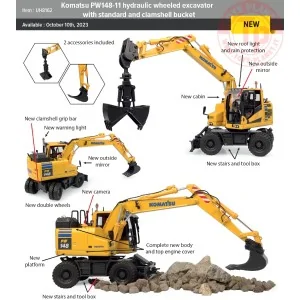 Komatsu PW148-11 hydraulic wheeled excavator with standard and clamshell bucket UH 8162 UNIVERSAL HOBBIES