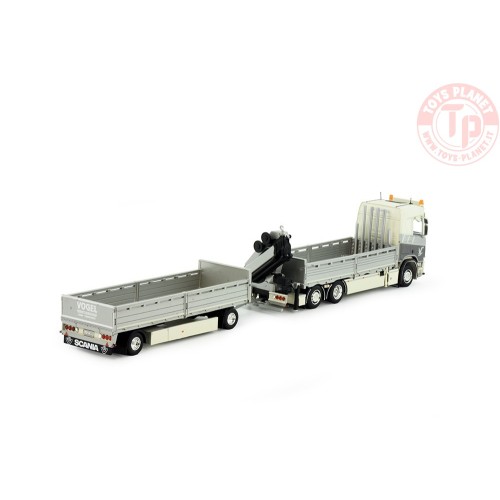 Scania Next Gen R650-V8 motorwagen aanhanger met openbak en kraan Vogel Kran Transporte TEKNO 83196 TEKNO