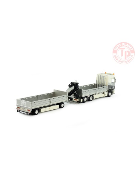 Scania Next Gen R650-V8 motorwagen aanhanger met openbak en kraan Vogel Kran Transporte TEKNO 83196 TEKNO