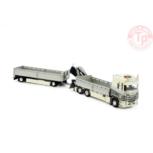 Scania Next Gen R650-V8 motorwagen aanhanger met openbak en kraan Vogel Kran Transporte TEKNO 83196 TEKNO