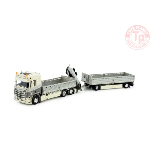 Scania Next Gen R650-V8 motorwagen aanhanger met openbak en kraan Vogel Kran Transporte TEKNO 83196 TEKNO