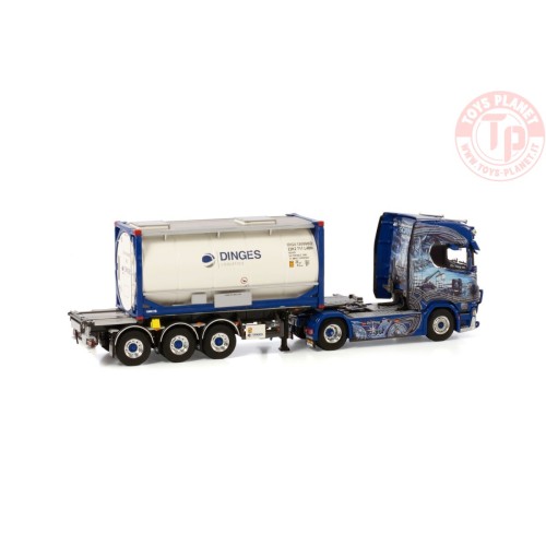 SCANIA S HIGHLINE CS20H 4X2 CONTAINER TRAILER FOR SWOPBODY - 3 AXLE + 20FT TANK CONTAINER - INGO DINGES WSI 01-4000 WSI MODELS