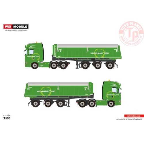 SCANIA R HIGHLINE 6X4 HALFPIPE TIPPER TRAILER - 3 AXLE HEUVELMAN GSO WSI 01-4063 WSI MODELS