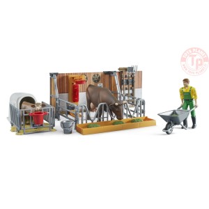 Stalla per mucca e vitello bworld con agricoltore BRUDER 62611 BRUDER