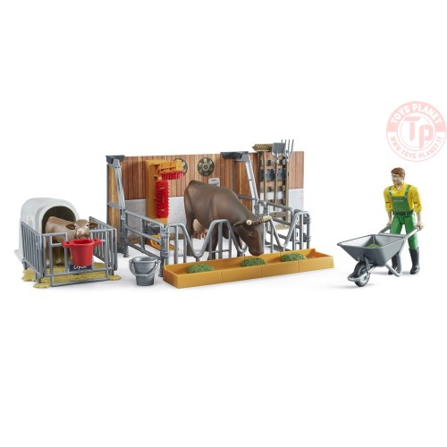 Stalla per mucca e vitello bworld con agricoltore BRUDER 62611 BRUDER