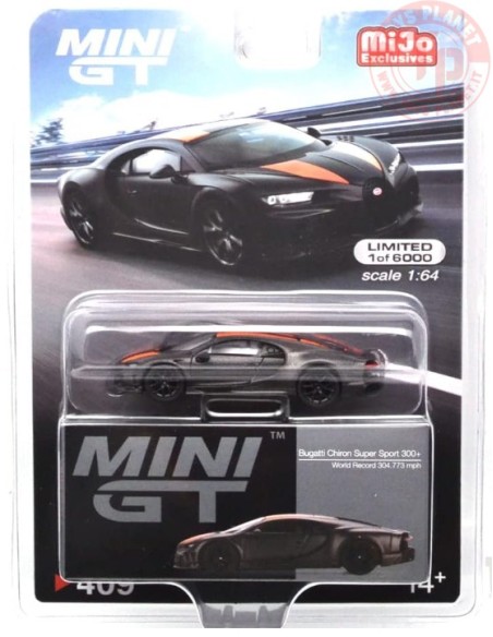BUGATTI CHIRON SUPER SPORT 300+-WORLD RECORD-CARBON VIPER GREY/ORANGE 1/64 MGT00409-MJ Mini Gt