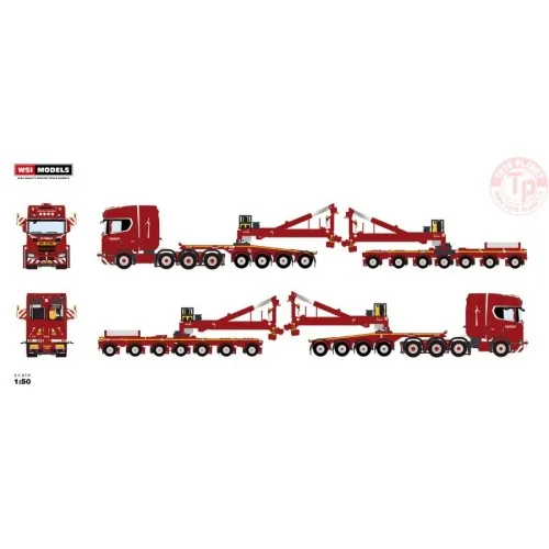 SCANIA S HIGHLINE CS20H 8X4 WIND MILL TRAILER WITH 4 AXLE DOLLY - 7 AXLE - NOOTEBOOM RED LINE WSI 5985444 WSI MODELS