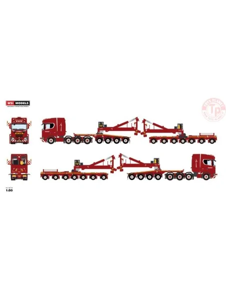 SCANIA S HIGHLINE CS20H 8X4 WIND MILL TRAILER WITH 4 AXLE DOLLY - 7 AXLE - NOOTEBOOM RED LINE WSI 5985444 WSI MODELS SCANIA S HIGHLINE CS20H 8X4 WIND MILL TRAILER WITH 4 AXLE DOLLY - 7 AXLE - NOOTEBOOM RED LINE WSI 5985444 WSI MODELS