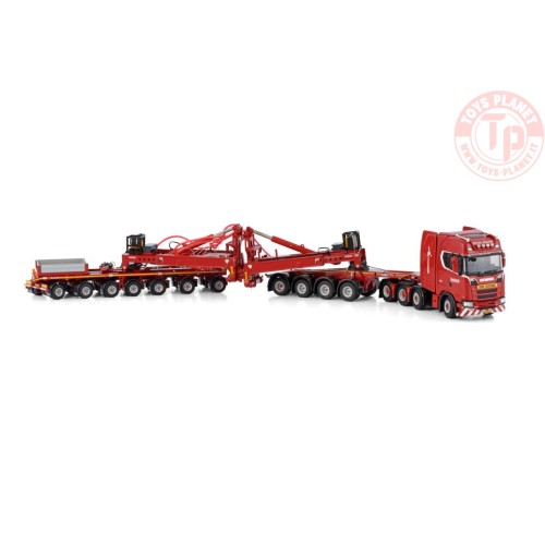 SCANIA S HIGHLINE CS20H 8X4 WIND MILL TRAILER WITH 4 AXLE DOLLY - 7 AXLE - NOOTEBOOM RED LINE WSI 5985444 WSI MODELS