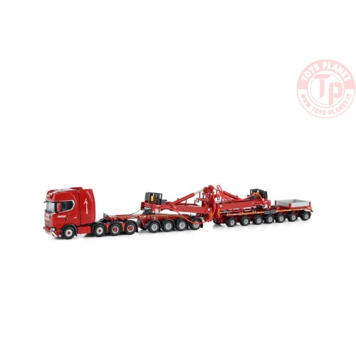 SCANIA S HIGHLINE CS20H 8X4 WIND MILL TRAILER WITH 4 AXLE DOLLY - 7 AXLE - NOOTEBOOM RED LINE WSI 5985444 WSI MODELS