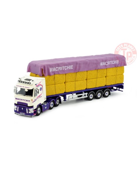 Renault T High con rimorchio a 3 assi con carico di fieno e telone Macritchie TEKNO 82954 TEKNO