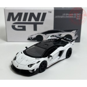 LB SILHOUETTE WORKS LAMBORGHINI AVENTADOR GT EVO-WHITE/BLACK 1/64 MGT00467-R MINI GT