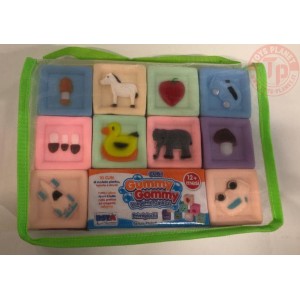 GUMMY GOMMY-VALIGIETTA 10 PEZZI-10 CUBI DI MORBUDA PLASTICA COLORATA TESTATA E SICURA-12 MESI+ 10665 GIOCATTOLI