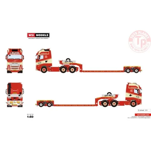 VOLVO FH5 GLOBETROTTER XL 6X2 LOW LOWLOADER - 2 AXLE TORBEN RAFN WSI 01-4076 WSI MODELS