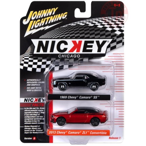 1969 CHEVY CAMARO SS-2013 CHEVY CAMARO ZL1 CONVERTIBLE 1/64 JLSP320A JOHNNY LIGHTNING 1:64