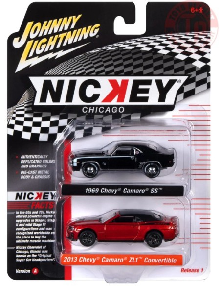 1969 CHEVY CAMARO SS-2013 CHEVY CAMARO ZL1 CONVERTIBLE 1/64 JLSP320A JOHNNY LIGHTNING 1:64
