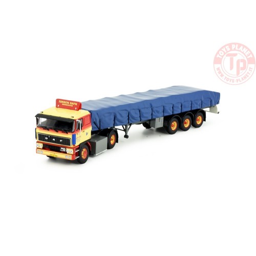 DAF 2800 met 3-assige vlakke oplegger met afgedekte lading Torben Rafn TEKNO 81417 TEKNO