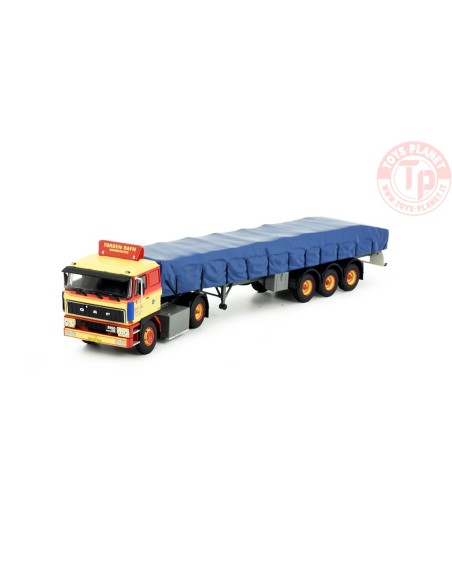 DAF 2800 met 3-assige vlakke oplegger met afgedekte lading Torben Rafn TEKNO 81417 TEKNO