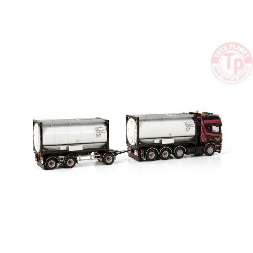 SCANIA R4 TOPLINE 8X2 TAG AXLE RIGED DRAWBAR CONTAINER COMBI - 7 AXLE + 2X 20FT TANKCONTAINER JOKE VLOT TRANSPORT WSI 01-3954...