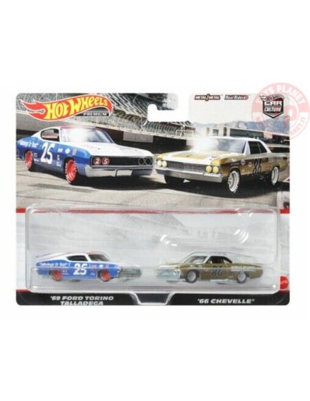 '69 FORD TORINO TALLADEGA-'66 CHEVELLE 1/64 HOT WHEELS HFF31 HOT WHEELS