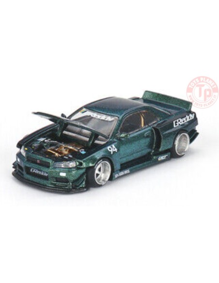 NISSAN SKYLINE GT-R (R34) KAIDO WORKS GREDDY V1-GREEN METALLIC 1/64 KHMG074 Mini Gt