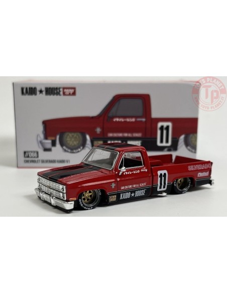 CHEVROLET SILVERADO KAIDO V1 PICK UP-RED/BLACK STRIPES 1/64 KHMG066 Mini Gt