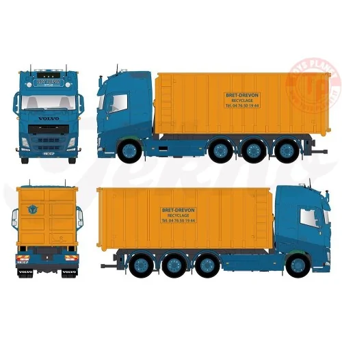 Volvo FH04 Globetrotter XL losse motorwagen 8x2 met haakarmsysteem + container Bret Drevon TEKNO 85176 TEKNO