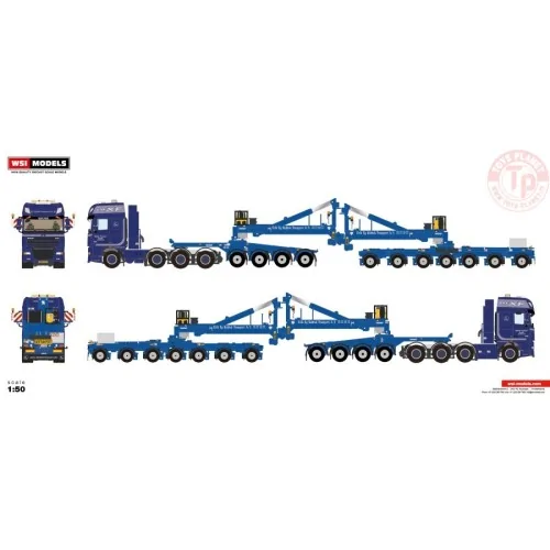 DAF XF 105 SUPER SPACE CAB 8X4 MEGA WIND MILL TRAILER WITH 4 AXLE DOLLY - 7 AXLE RAHBEK WSI 01-4151 WSI MODELS