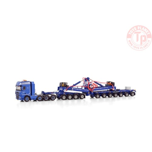 DAF XF 105 SUPER SPACE CAB 8X4 MEGA WIND MILL TRAILER WITH 4 AXLE DOLLY - 7 AXLE RAHBEK WSI 01-4151 WSI MODELS