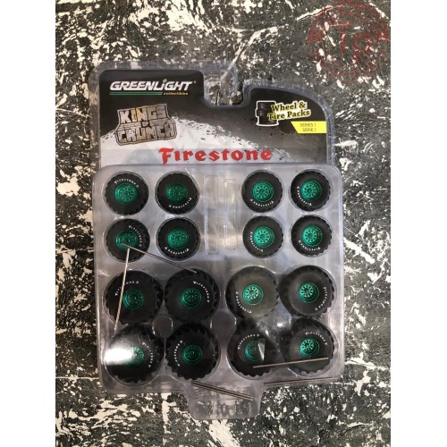 SET DI RUOTE FIRESTONE GREENLIGHT 1/64 GREENLIGHT 16010-A VERDE GREENLIGHT