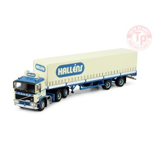 Volvo F12 6x2 met klassieke schuifzeilentrailer Hallens TEKNO 83989 TEKNO