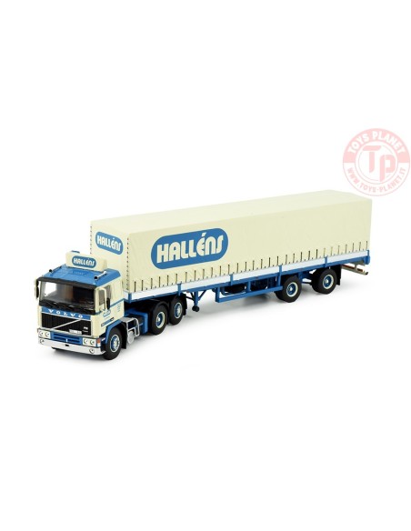 Volvo F12 6x2 met klassieke schuifzeilentrailer Hallens TEKNO 83989 TEKNO
