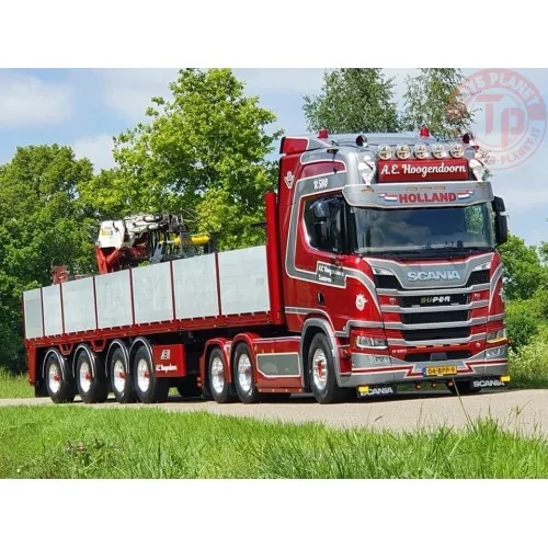 Scania Next Gen R580 Highline 6x2 sleepas met 4-assige stenenoplegger Hoogendoorn A.E. TEKNO 84356 TEKNO