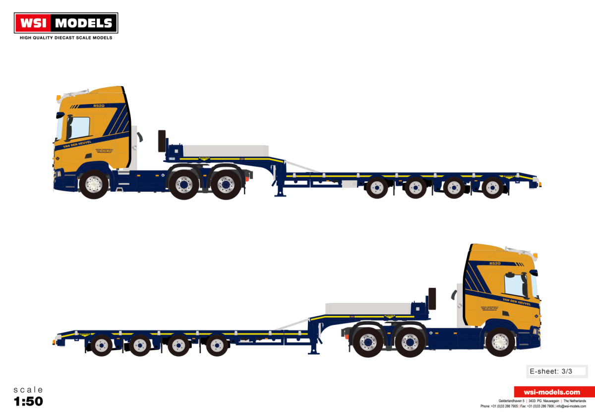 WSI 01-4207 SCANIA R HIGHLINE CR20H 6X2 TAG AXLE SEMI LOW LOADER -