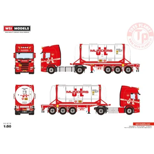 SCANIA R HIGHLINE CR20H 4X2 CONTAINER TRAILER - 3 AXLE + 20FT TANK CONTAINER J.L. MIJNDERS TRANSPORT WSI 01-4088 WSI MODELS